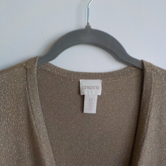 Chico's Cardigan Sweater - Size 0 (Small) - Gold Long Sleeve - Metallic (291) - Picture 3 of 8